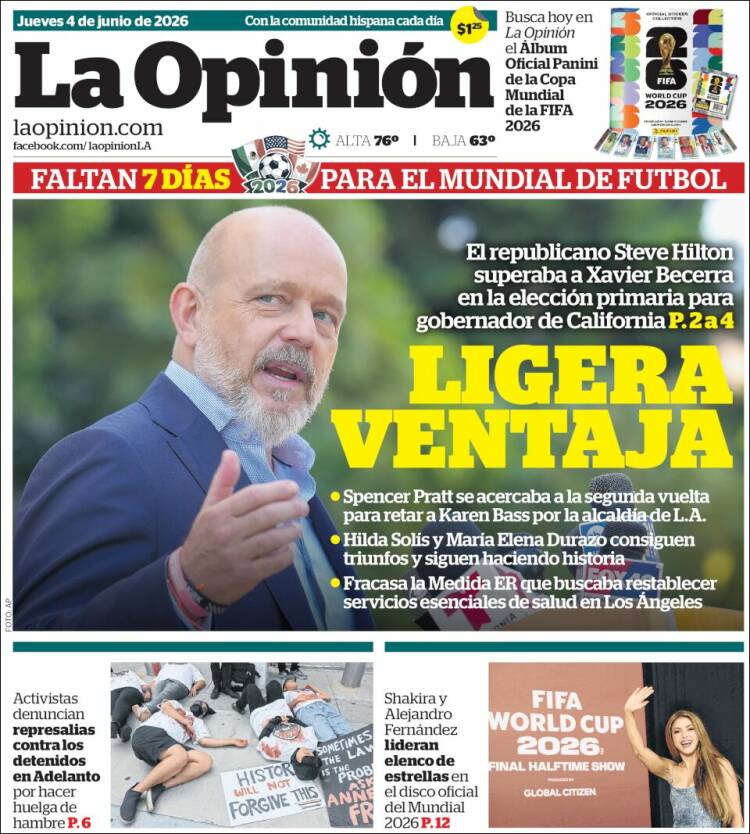 Portada de La Opinión (USA)