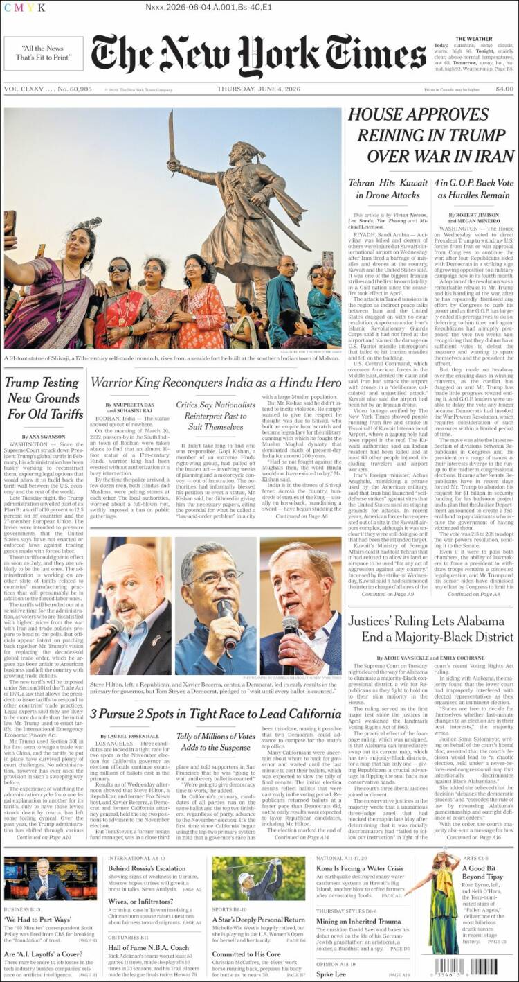 Portada de New York Times (USA)