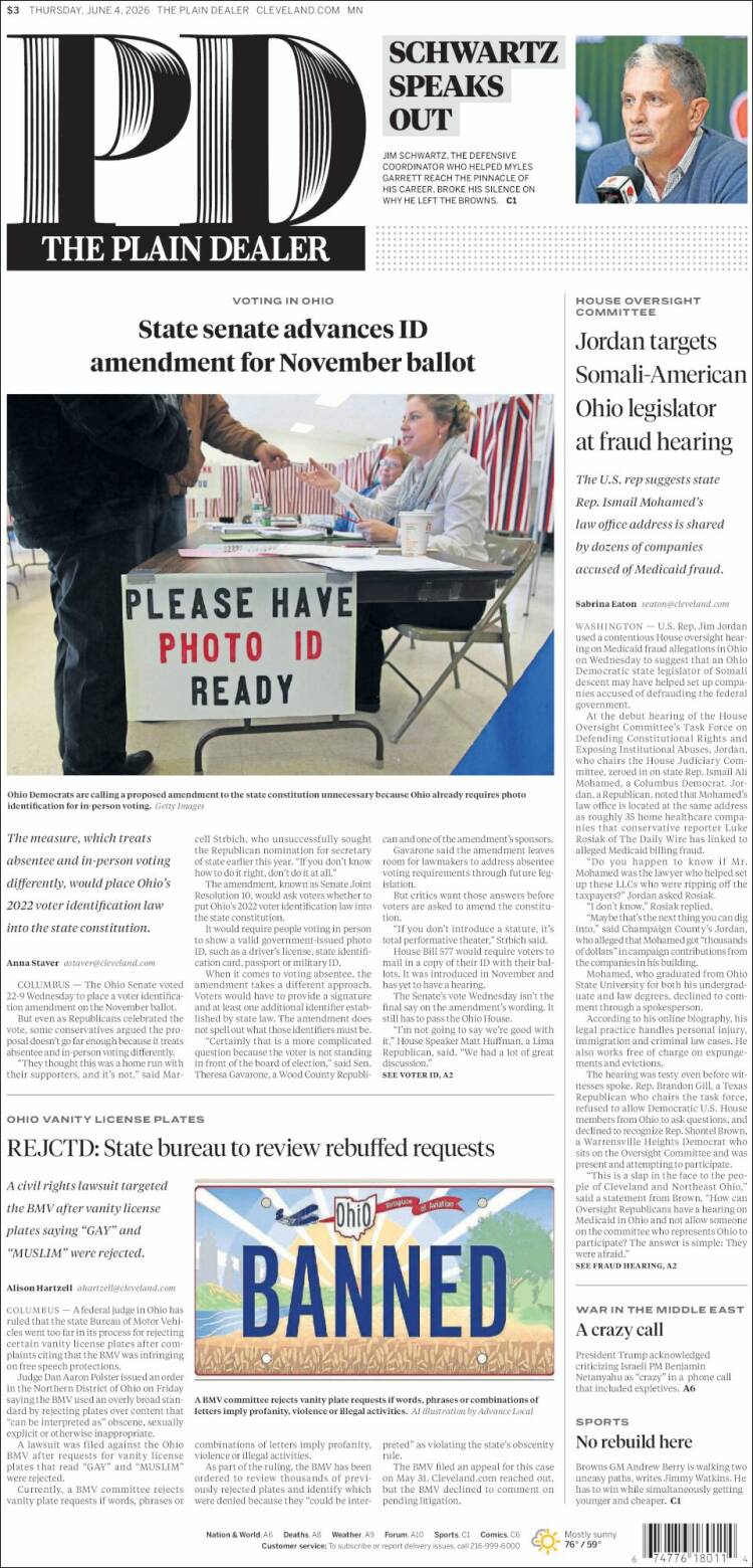 Portada de The Plain Dealer (USA)