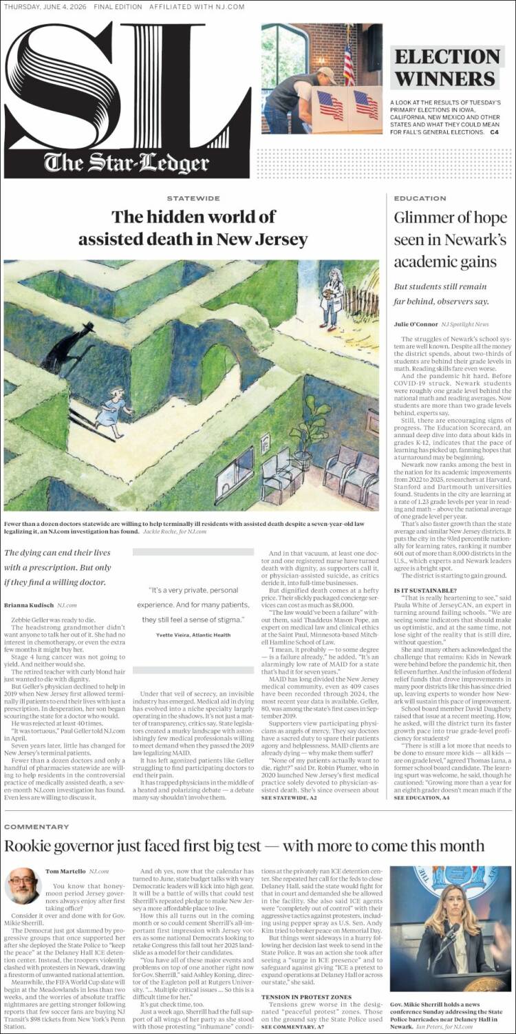 Portada de Star-Ledger (USA)
