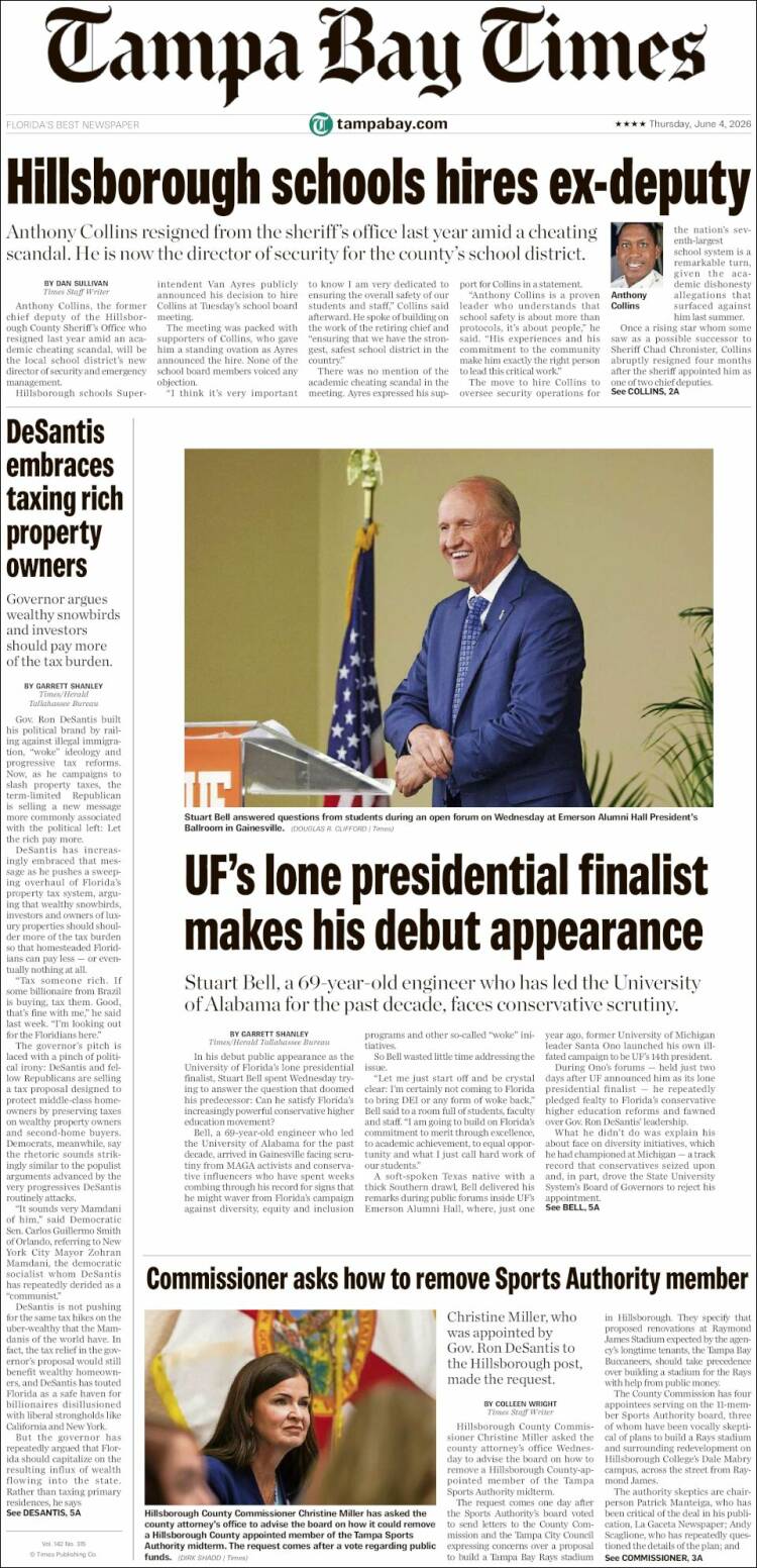 Portada de Tampa Bay Times (USA)