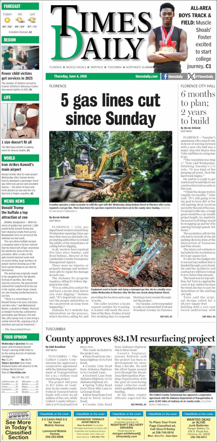 Portada de Times Daily (USA)