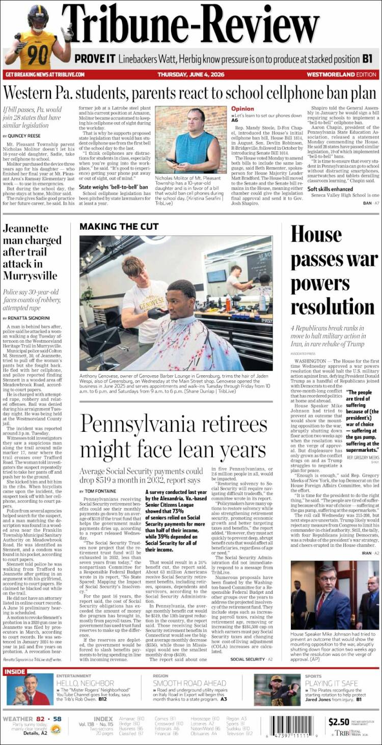 Portada de Tribune-Review (USA)