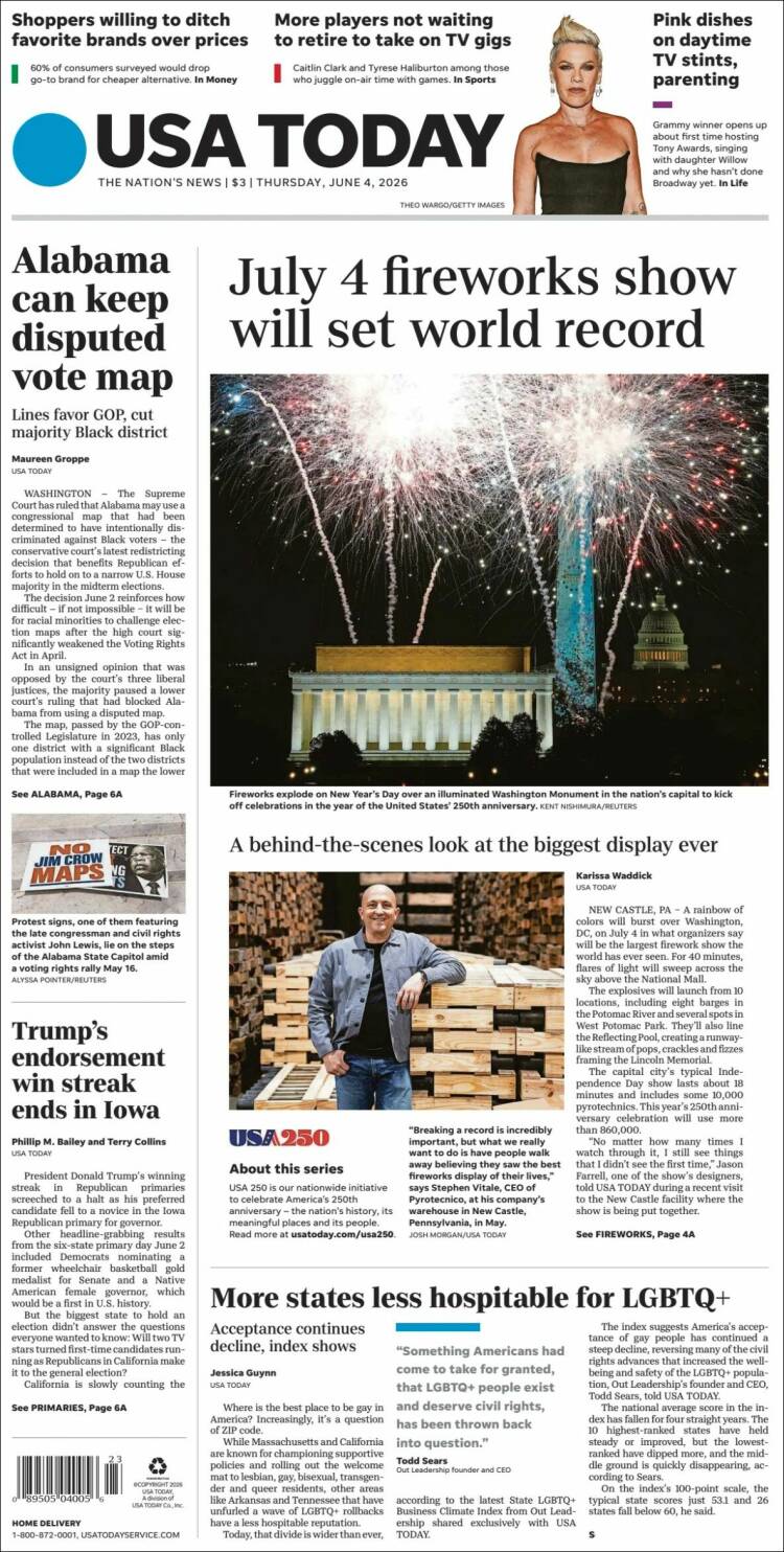 Portada de USA Today (USA)