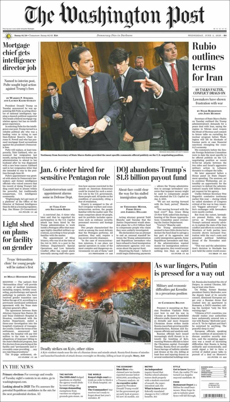 Portada de The Washington Post (USA)