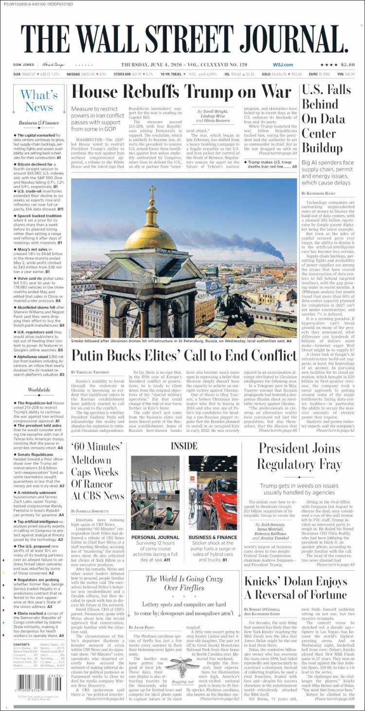 Portada de Wall Street Journal (USA)