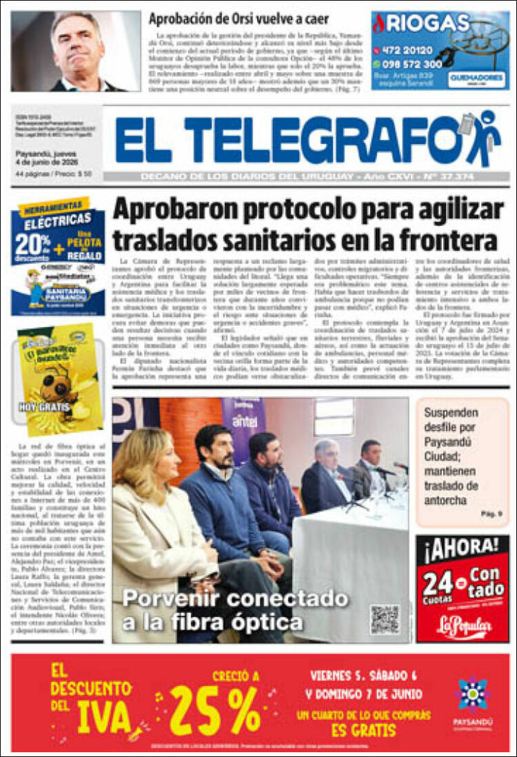 Portada de El Telégrafo (Uruguay)