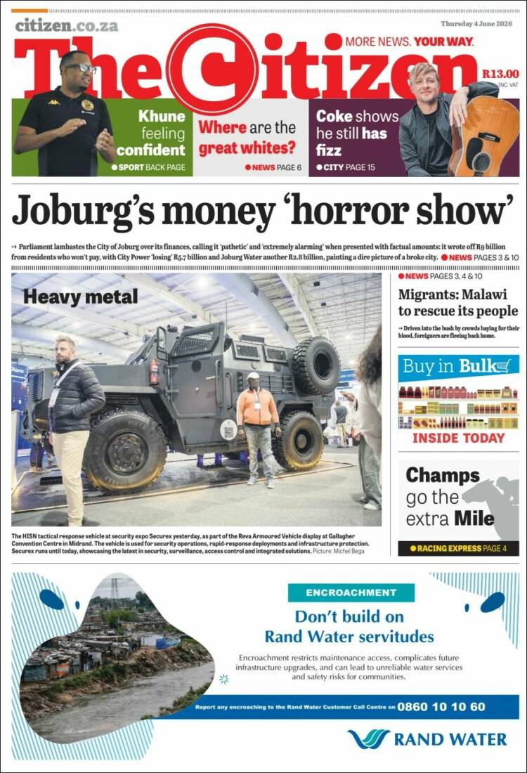 Portada de The Citizen (Sud&aacute;frica)