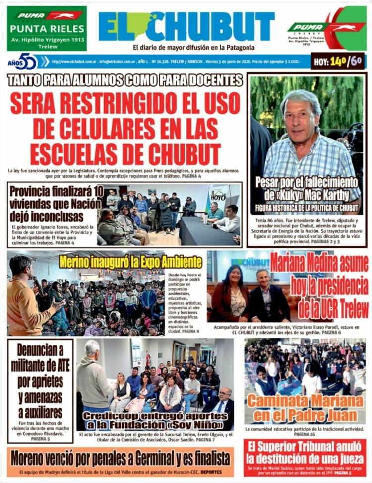 Portada de El Chubut (Argentina)