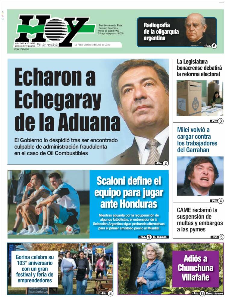 Portada de Diario Hoy (Argentina)