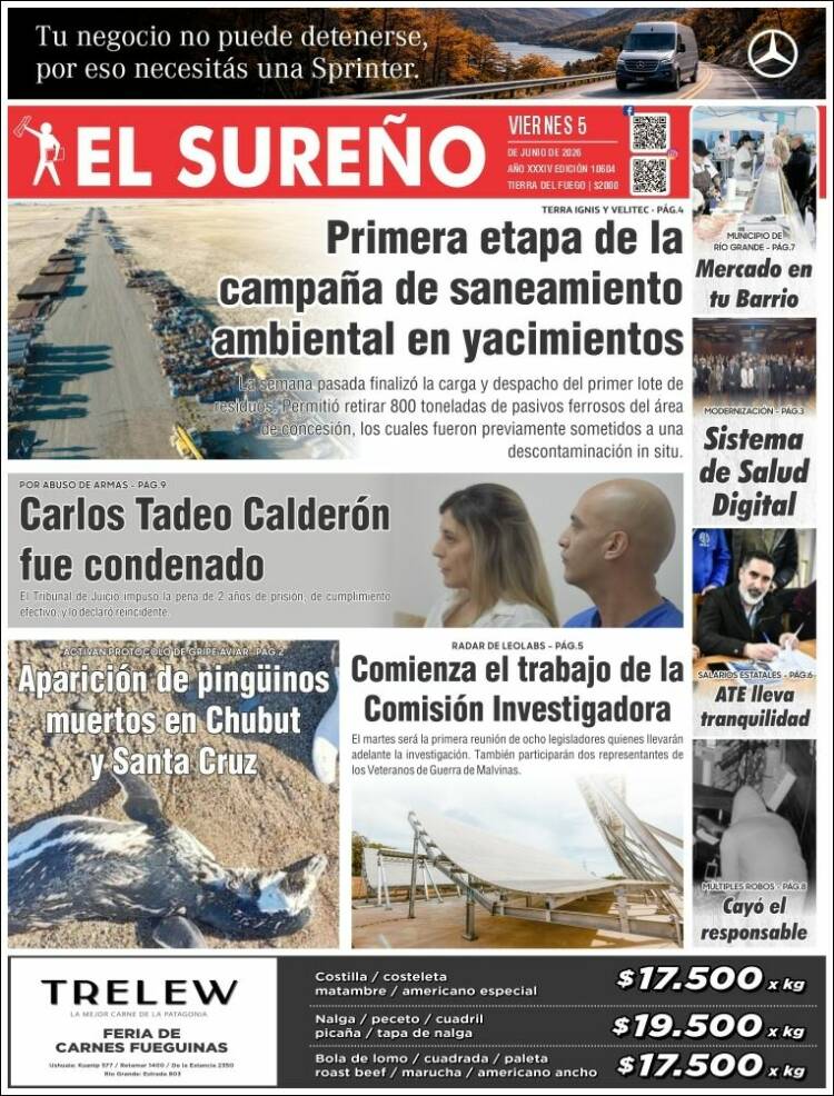 Portada de Diario El Sureño (Argentina)