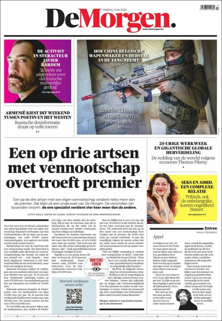 Portada de De Morgen (B&eacute;lgica)