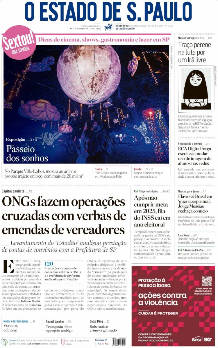 Portada de O Estado de São Paulo (Brasil)