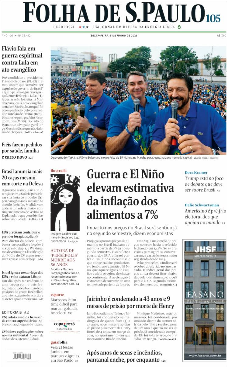 Portada de Folha de São Paulo (Brasil)