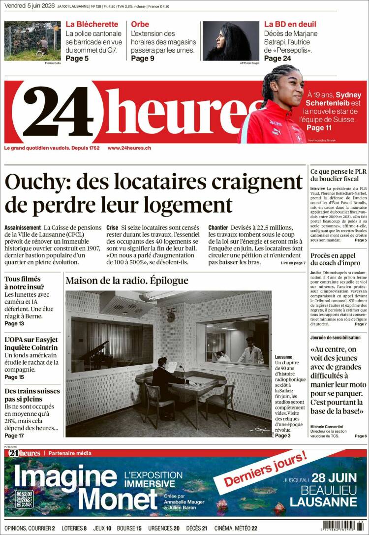 Portada de 24 Heures (Suiza)