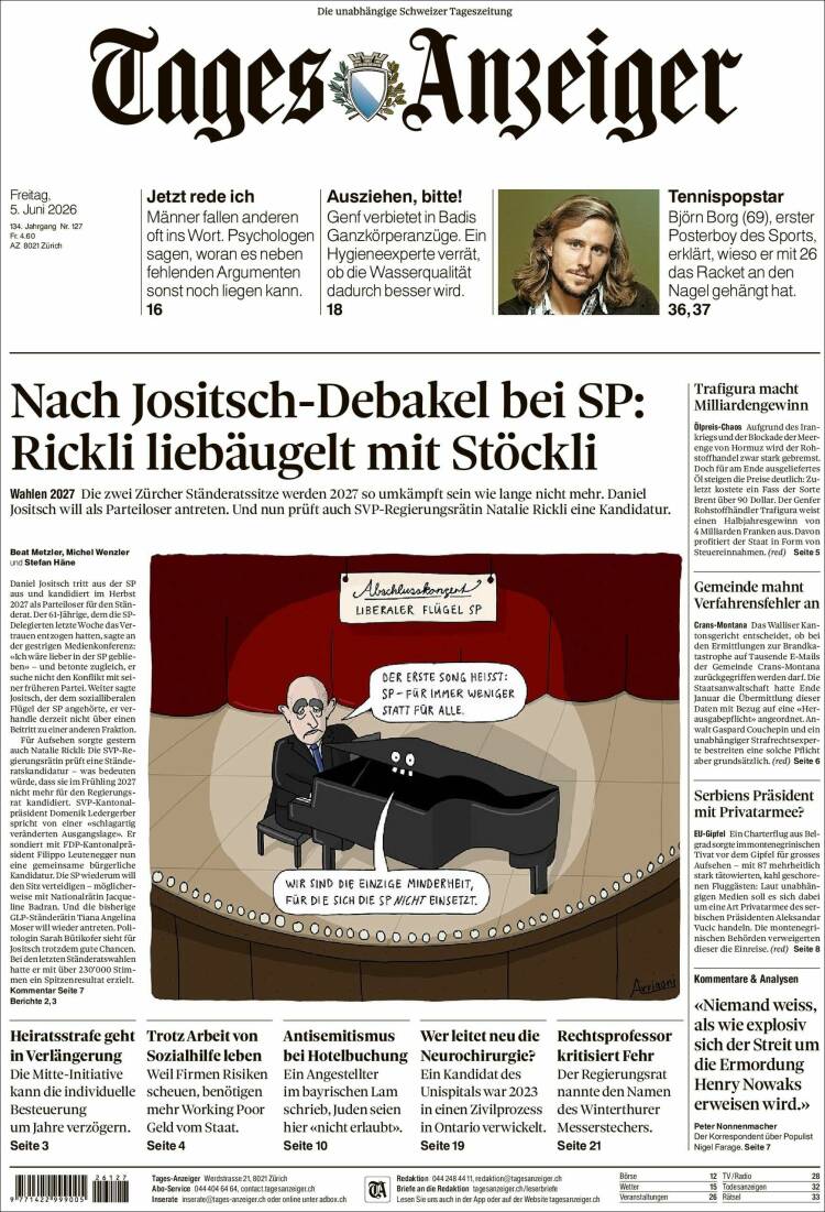 Portada de Tages-Anzeiger (Suiza)