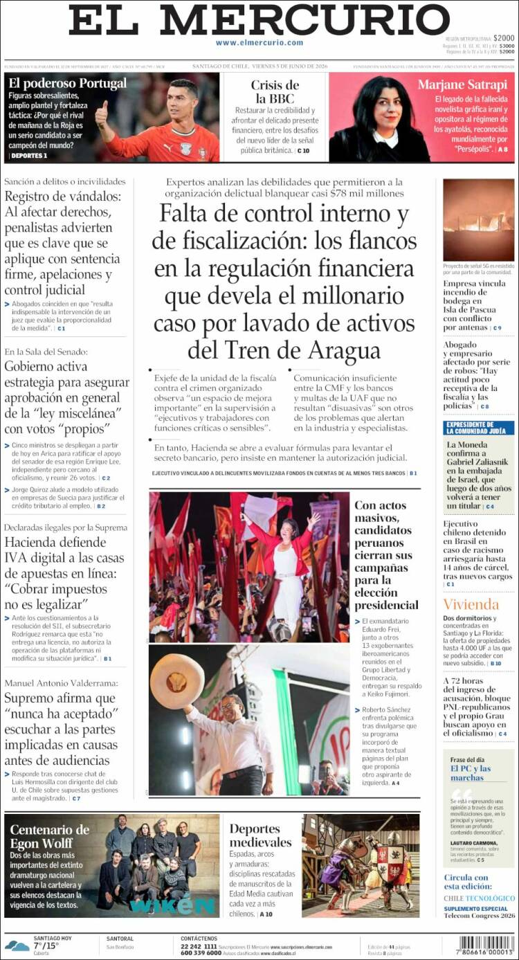 Portada de El Mercurio (Chile)