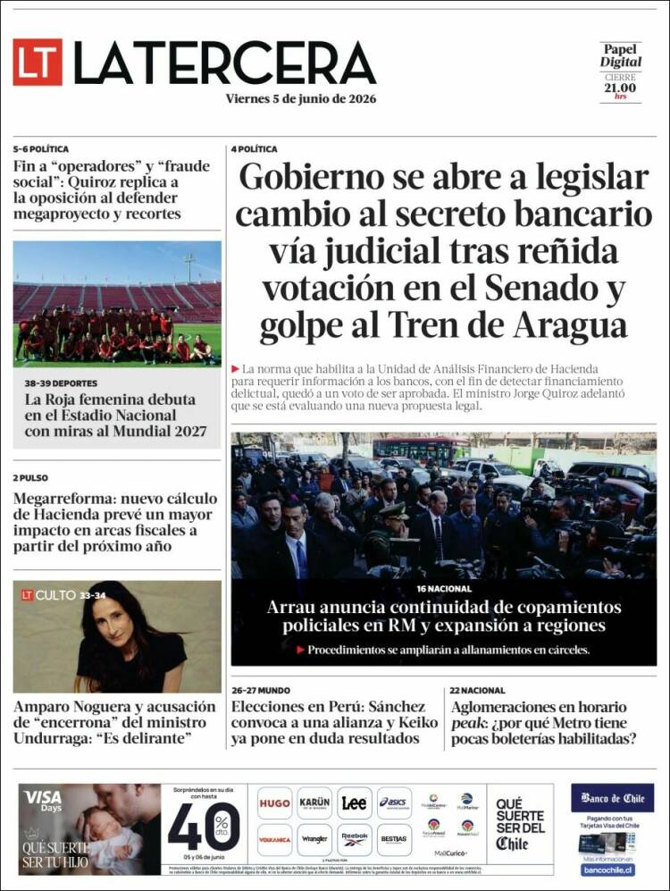 Portada de La Tercera (Chile)