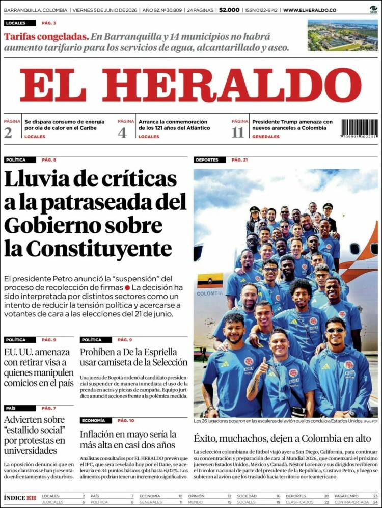 Portada de El Heraldo (Colombia)