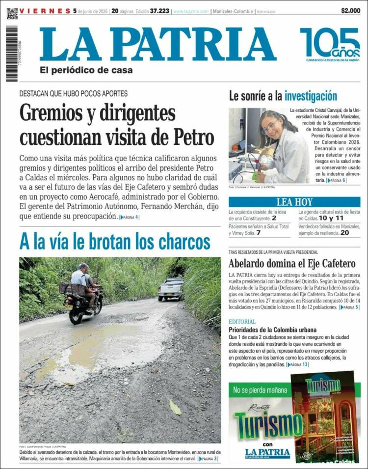 Portada de La Patria (Colombia)