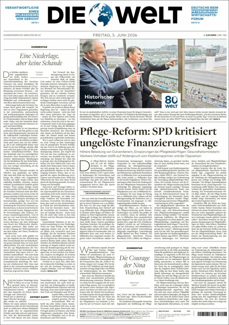 Portada de Die Welt (Alemania)