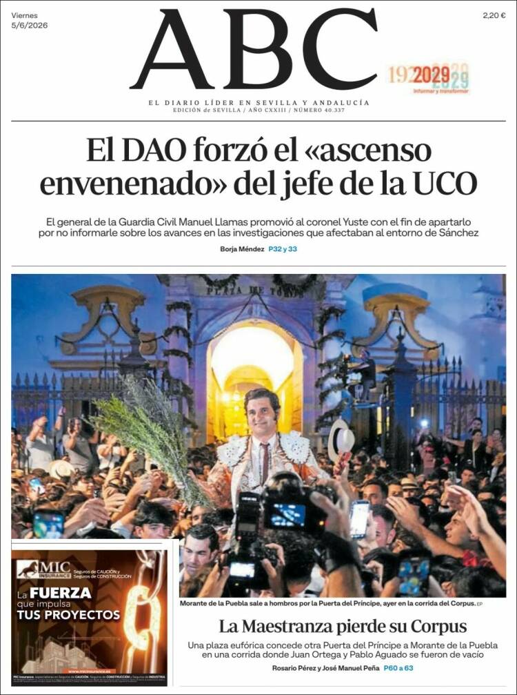 Portada de ABC - Sevilla (Espa&ntilde;a)