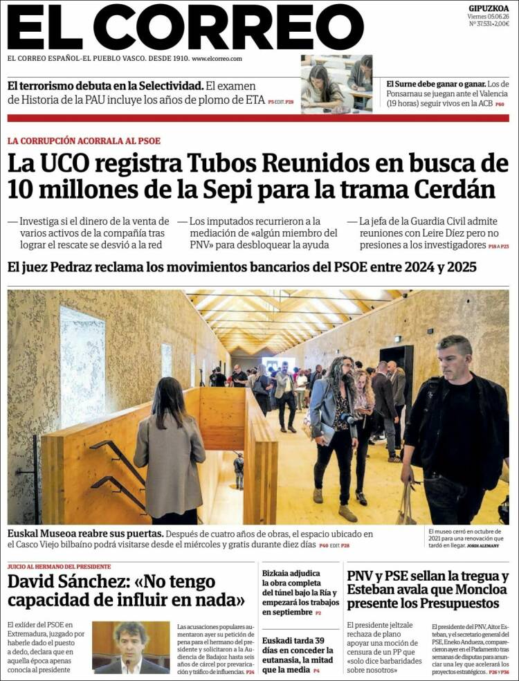 Portada de El Correo - Guipuzcoa (Espa&ntilde;a)