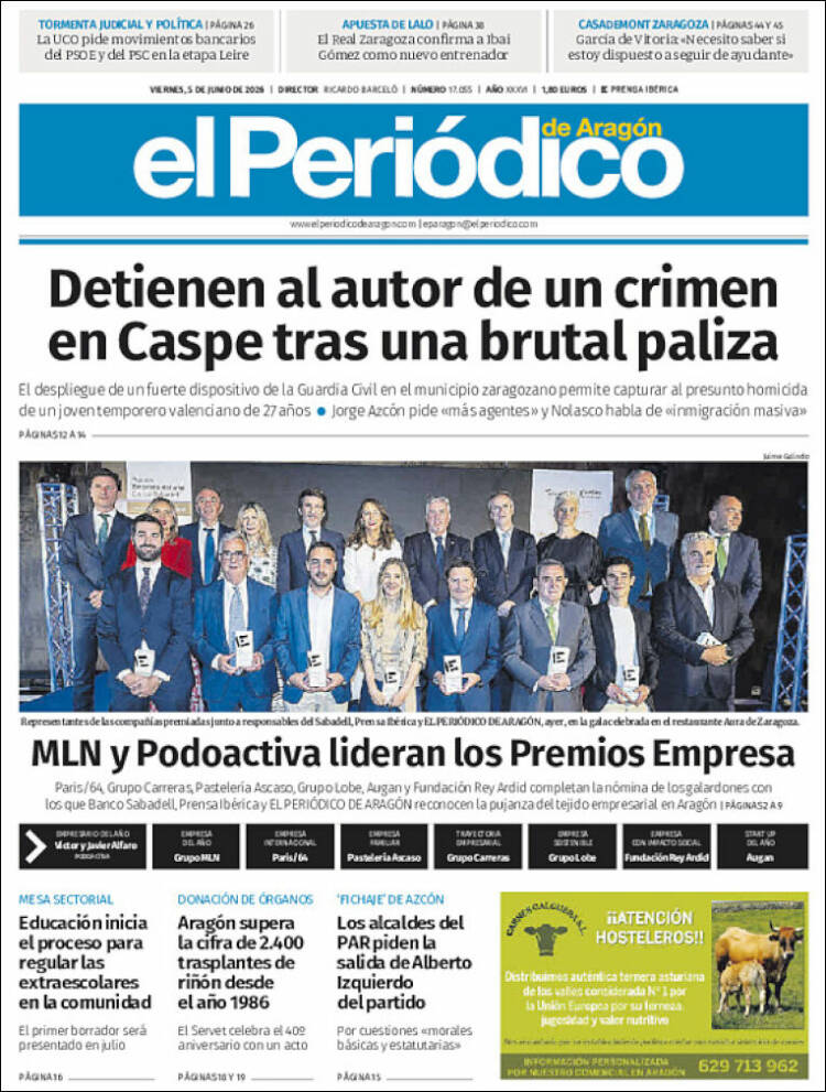 Portada de El Periódico de Aragón (Espa&ntilde;a)