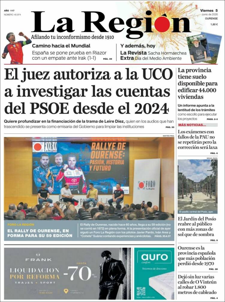 Portada de La Región de Ourense (Espa&ntilde;a)