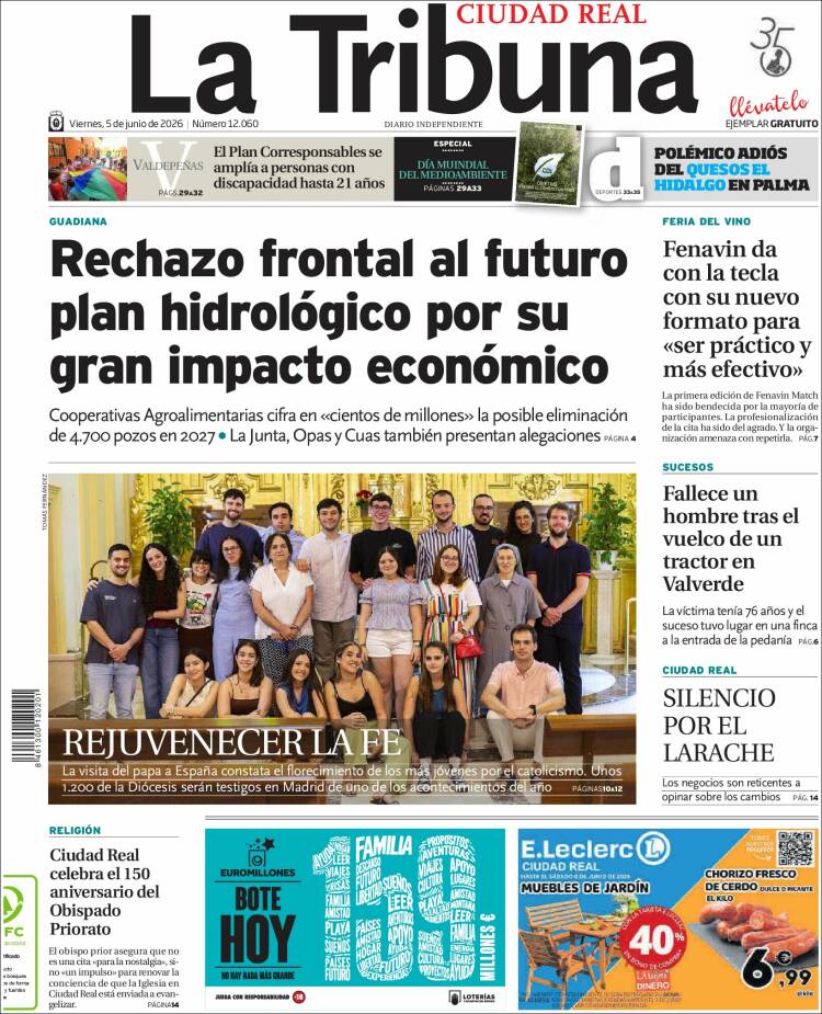 Portada de La Tribuna de Ciudad Real (Espa&ntilde;a)