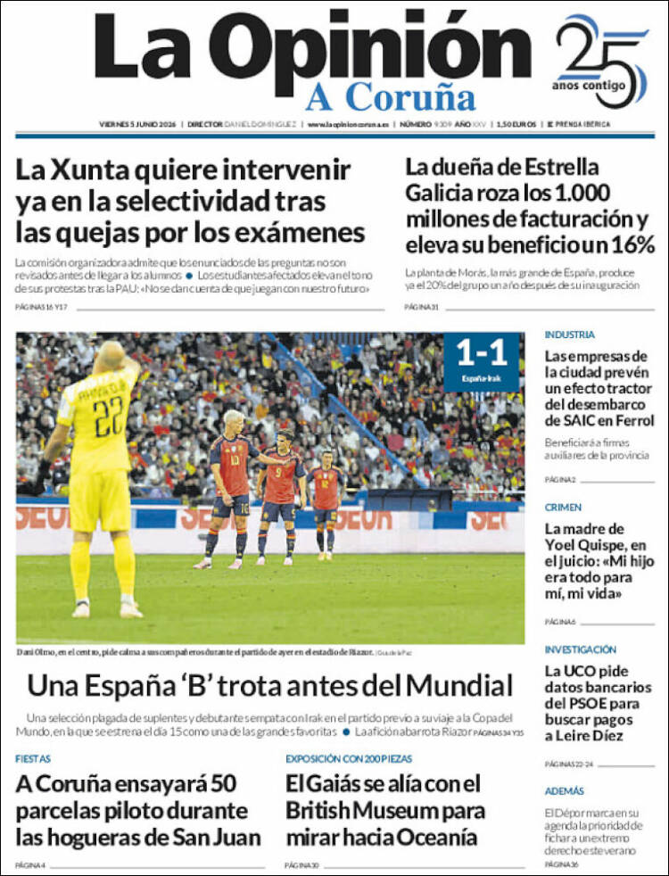 Portada de La Opinión de A Coruña (Espa&ntilde;a)