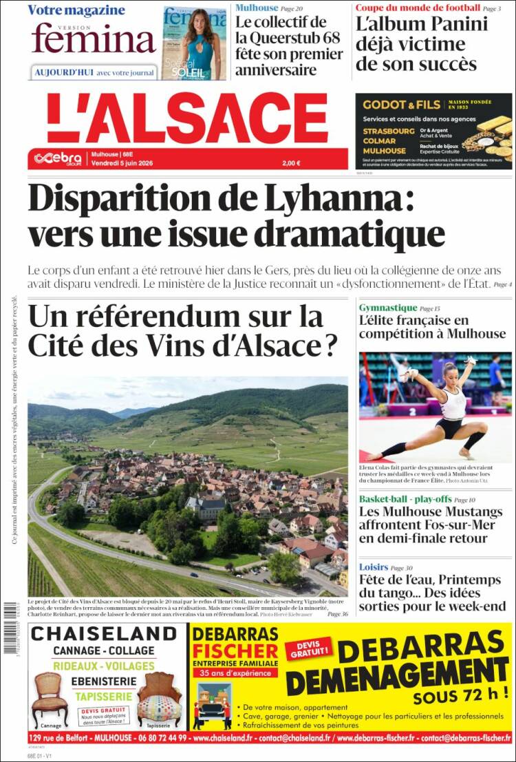 Portada de Journal L'Alsace (Francia)