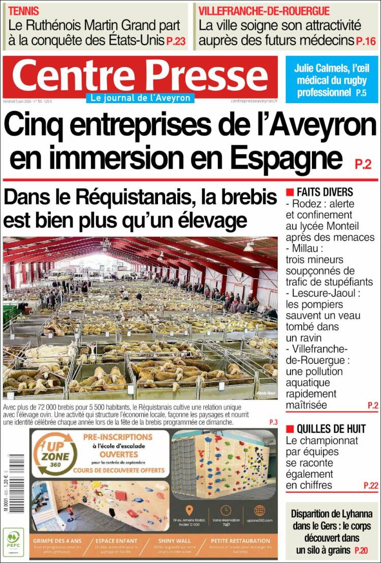 Portada de Centre Presse (Francia)
