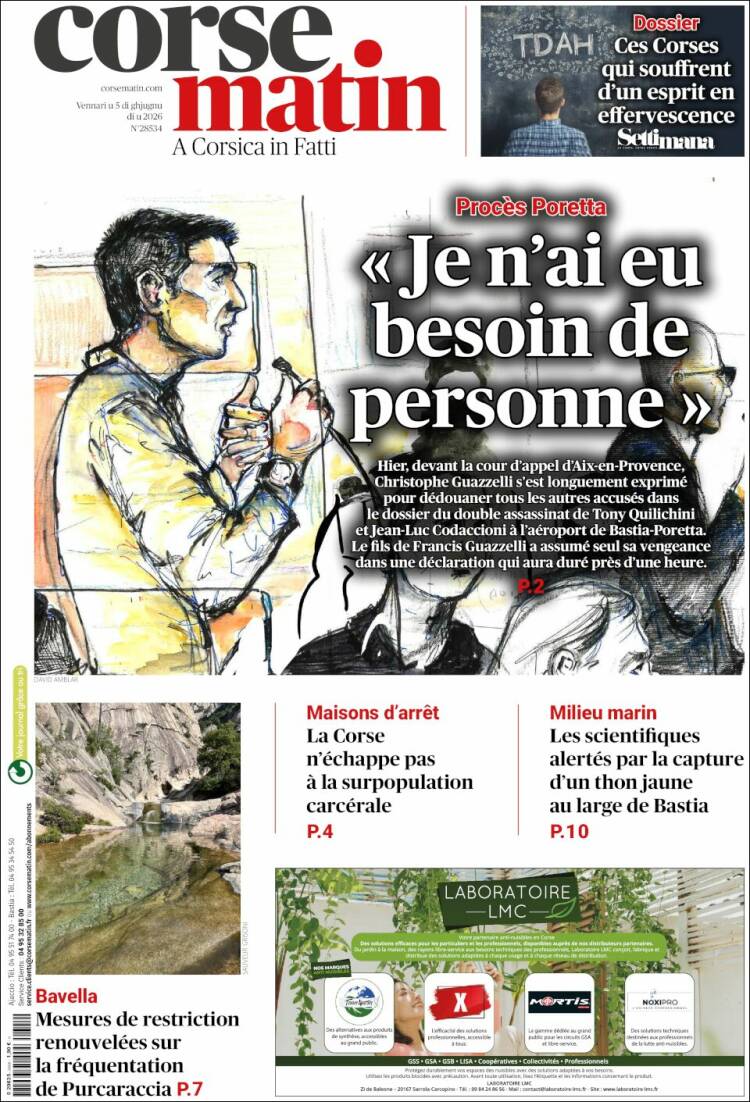 Portada de Corse-Matin (Francia)