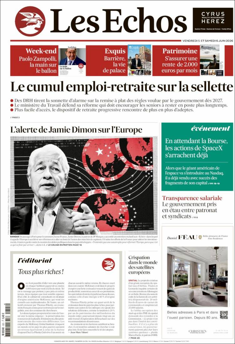 Portada de Les Echos (Francia)