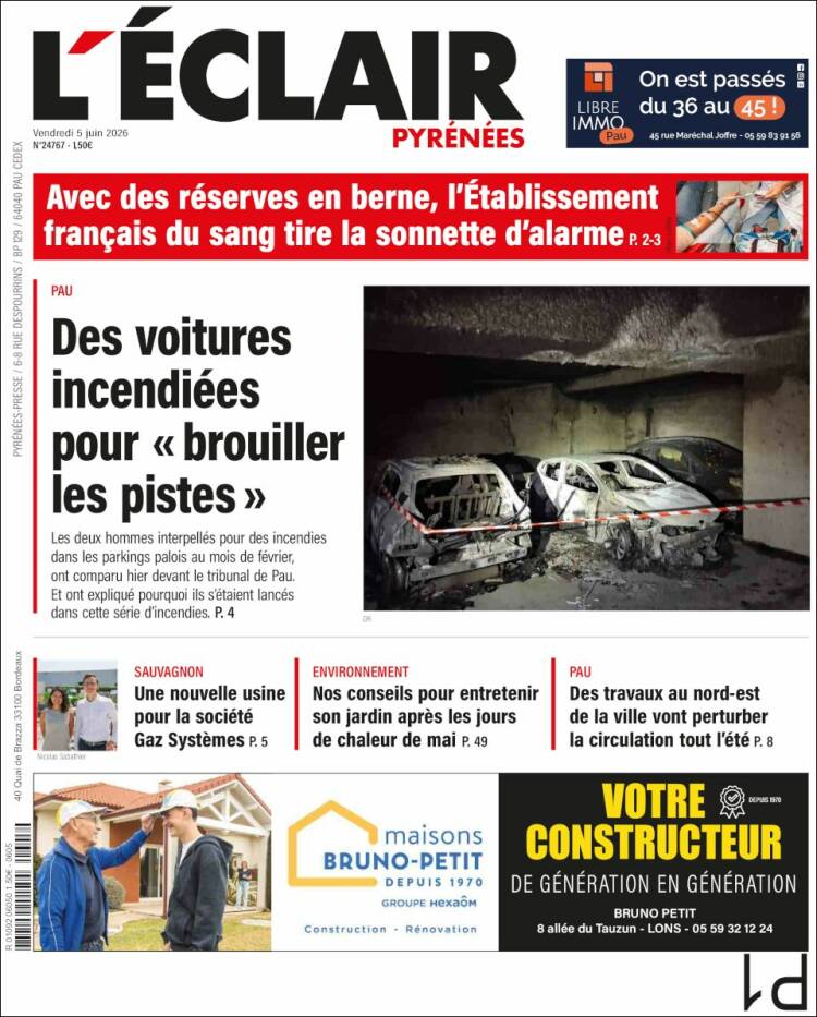 Portada de L'Eclair des Pyrénées (Francia)