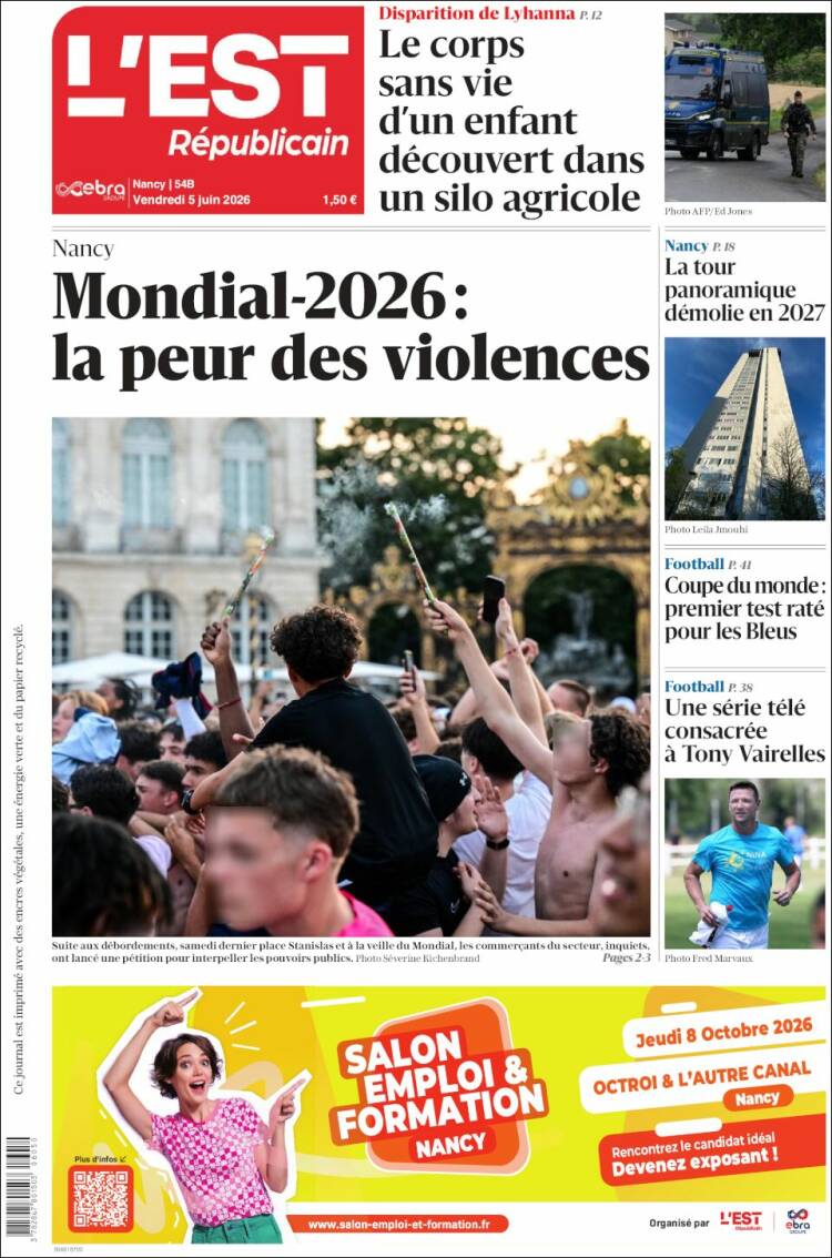 Portada de L'Est Republicain (Francia)