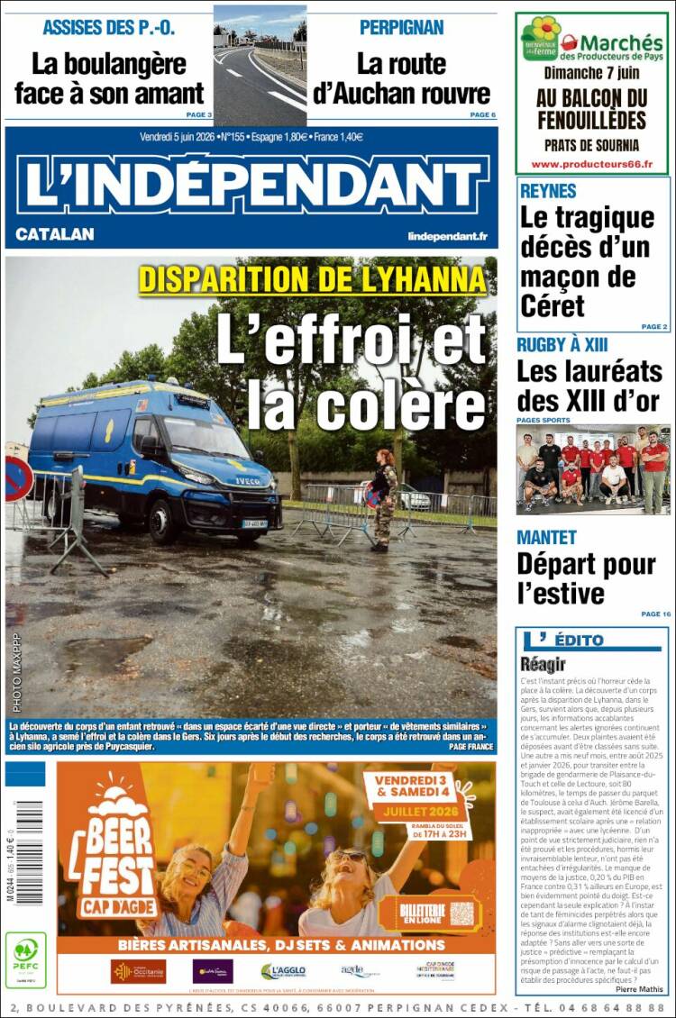Portada de Le Indépendant (Francia)