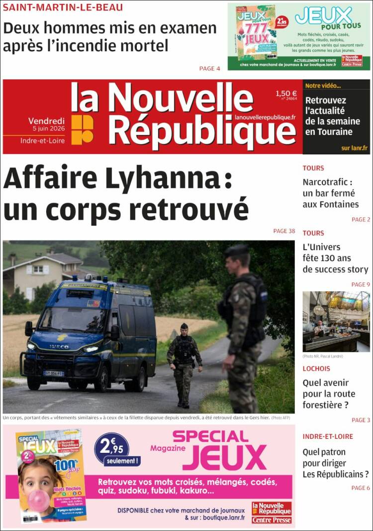 Portada de La Nouvelle Republique (Francia)