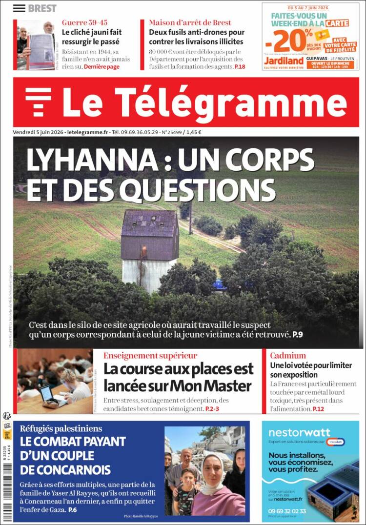 Portada de Télégramme (Francia)