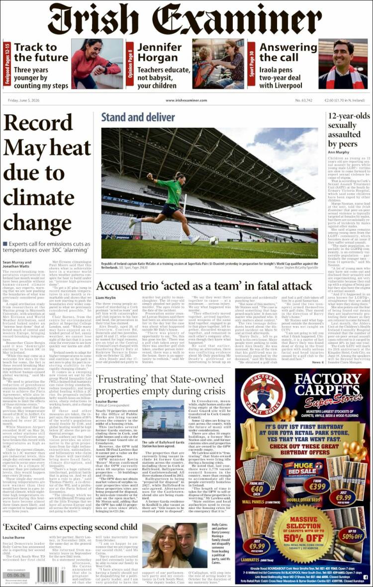 Portada de Irish Examiner (Irlanda)