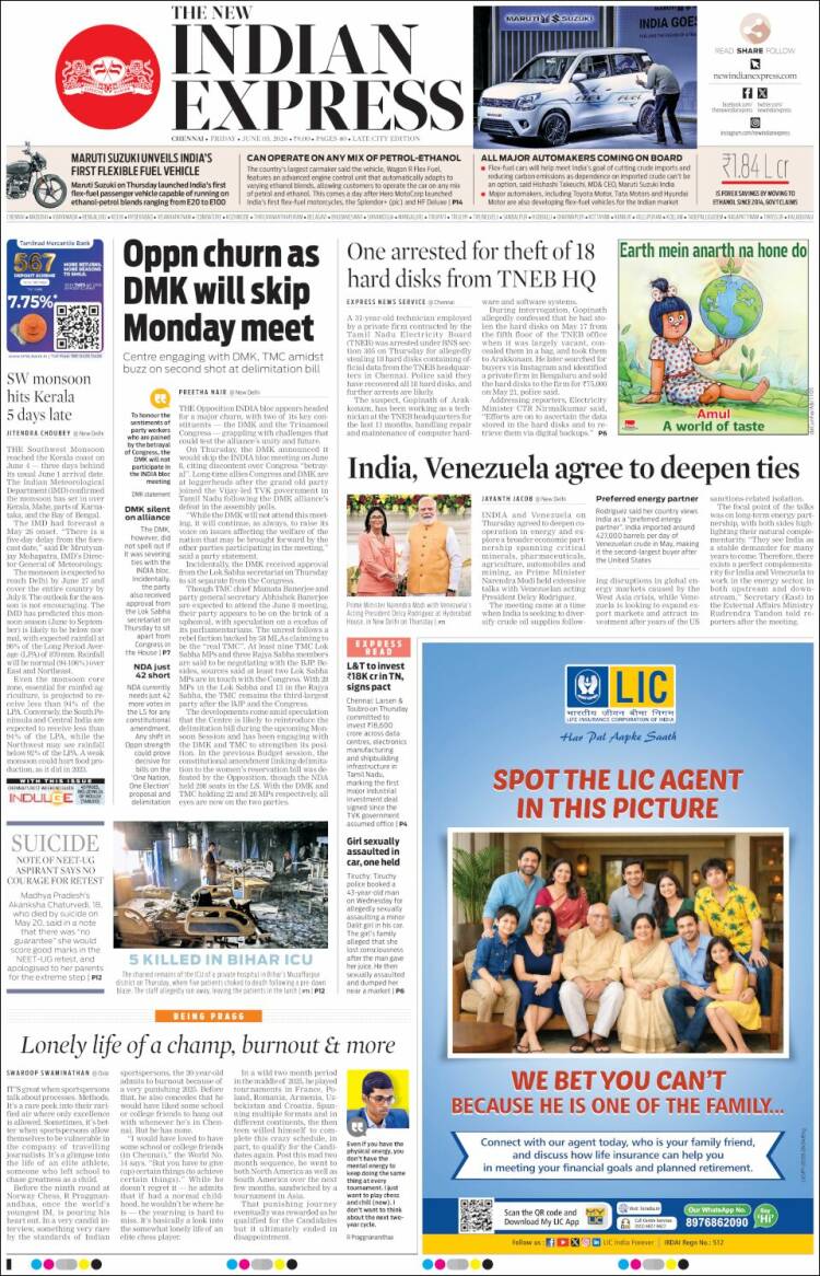 Portada de New Indian Express (India)
