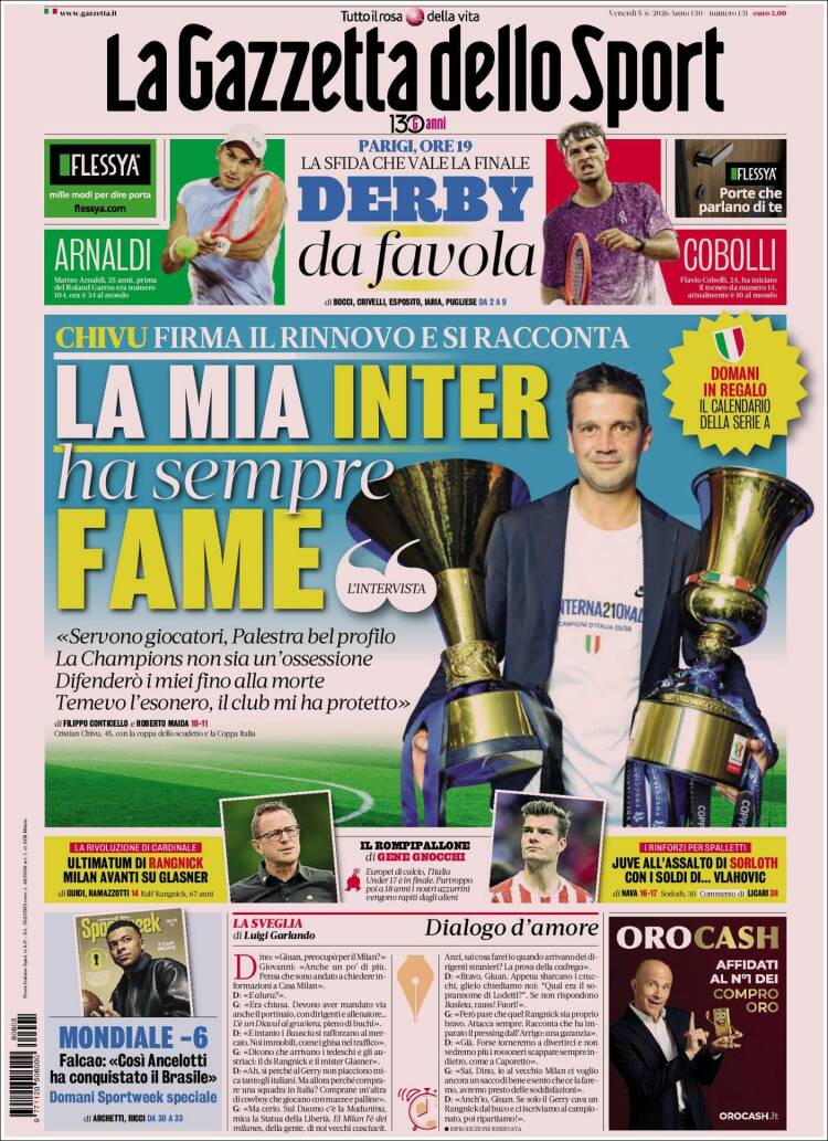 Portada de La Gazzetta dello Sport (Italia)