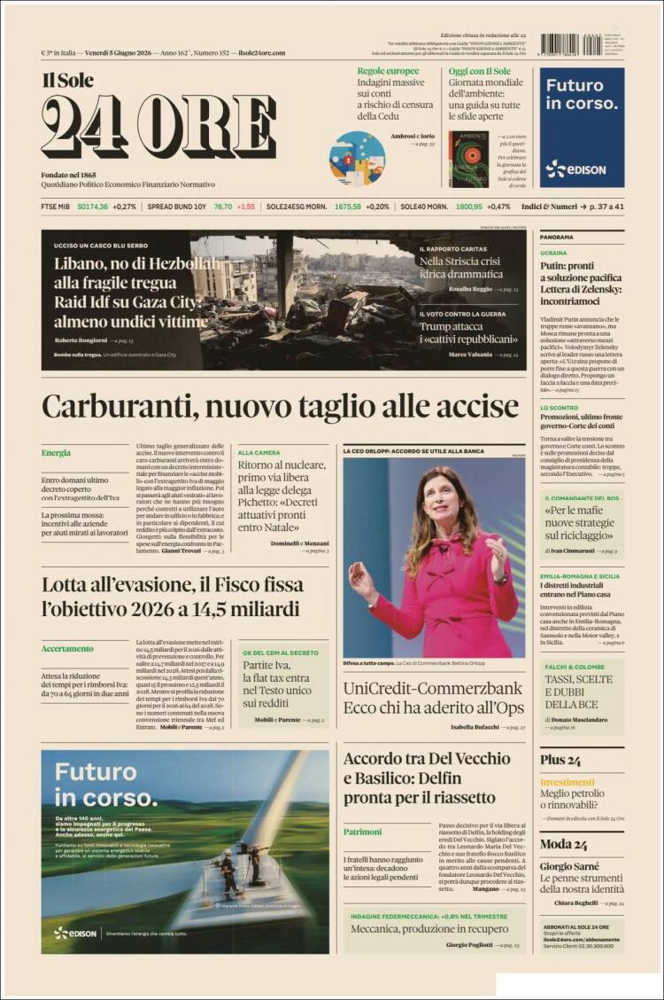 Portada de Il Sole 24 ORE (Italia)