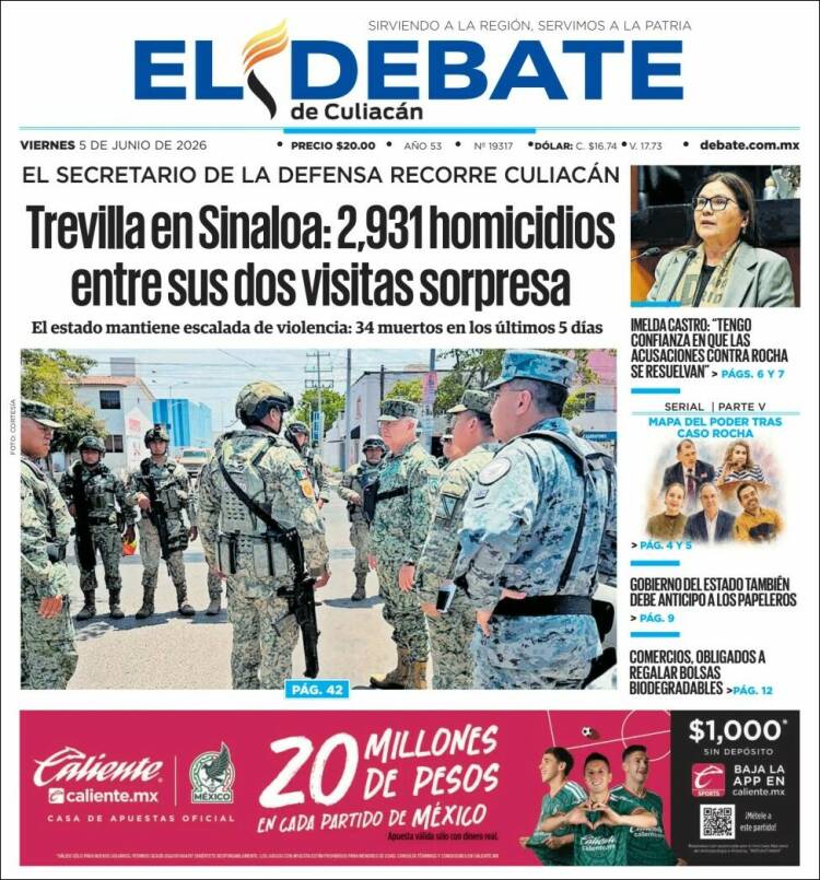 Portada de El Debate de Culiacán (M&eacute;xico)