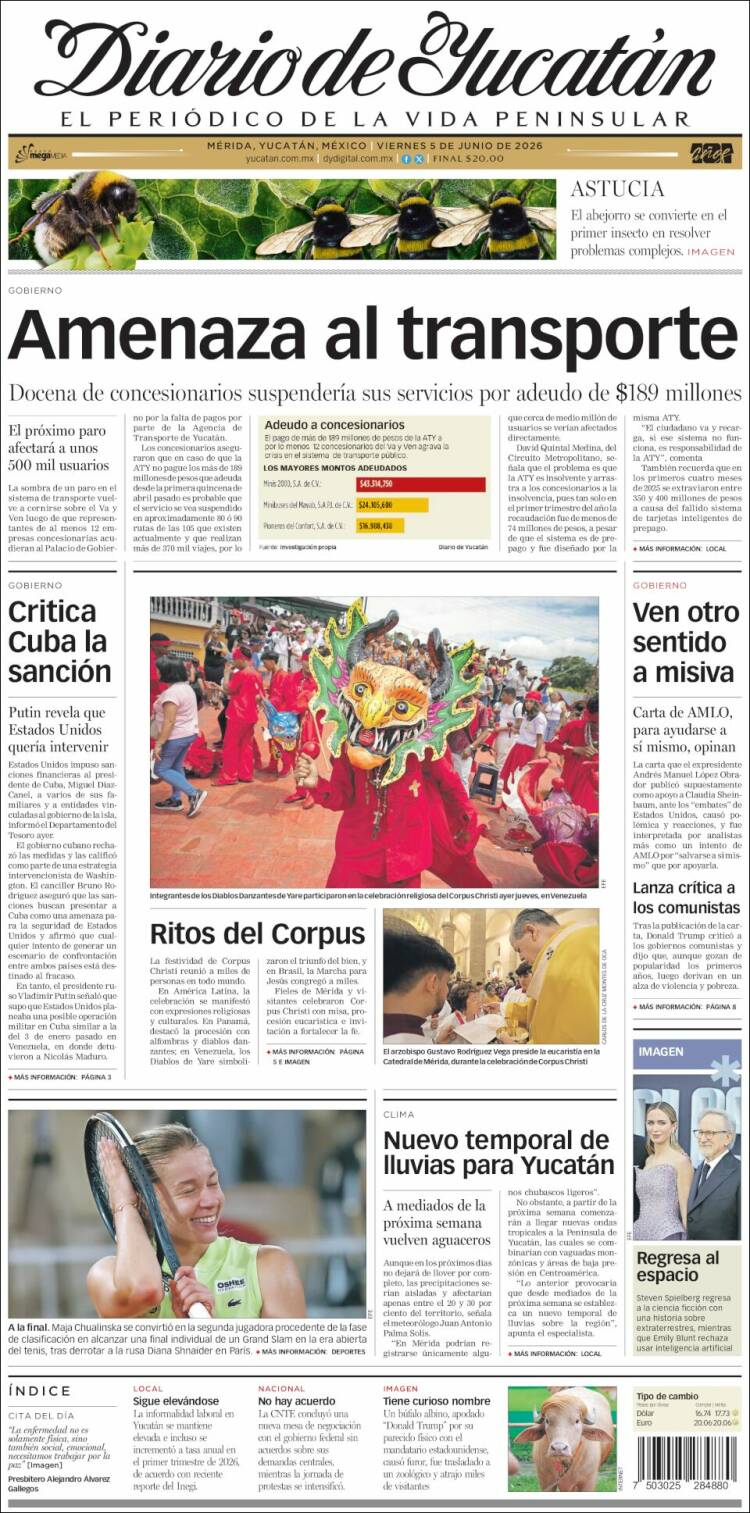 Portada de Diario de Yucatán (M&eacute;xico)