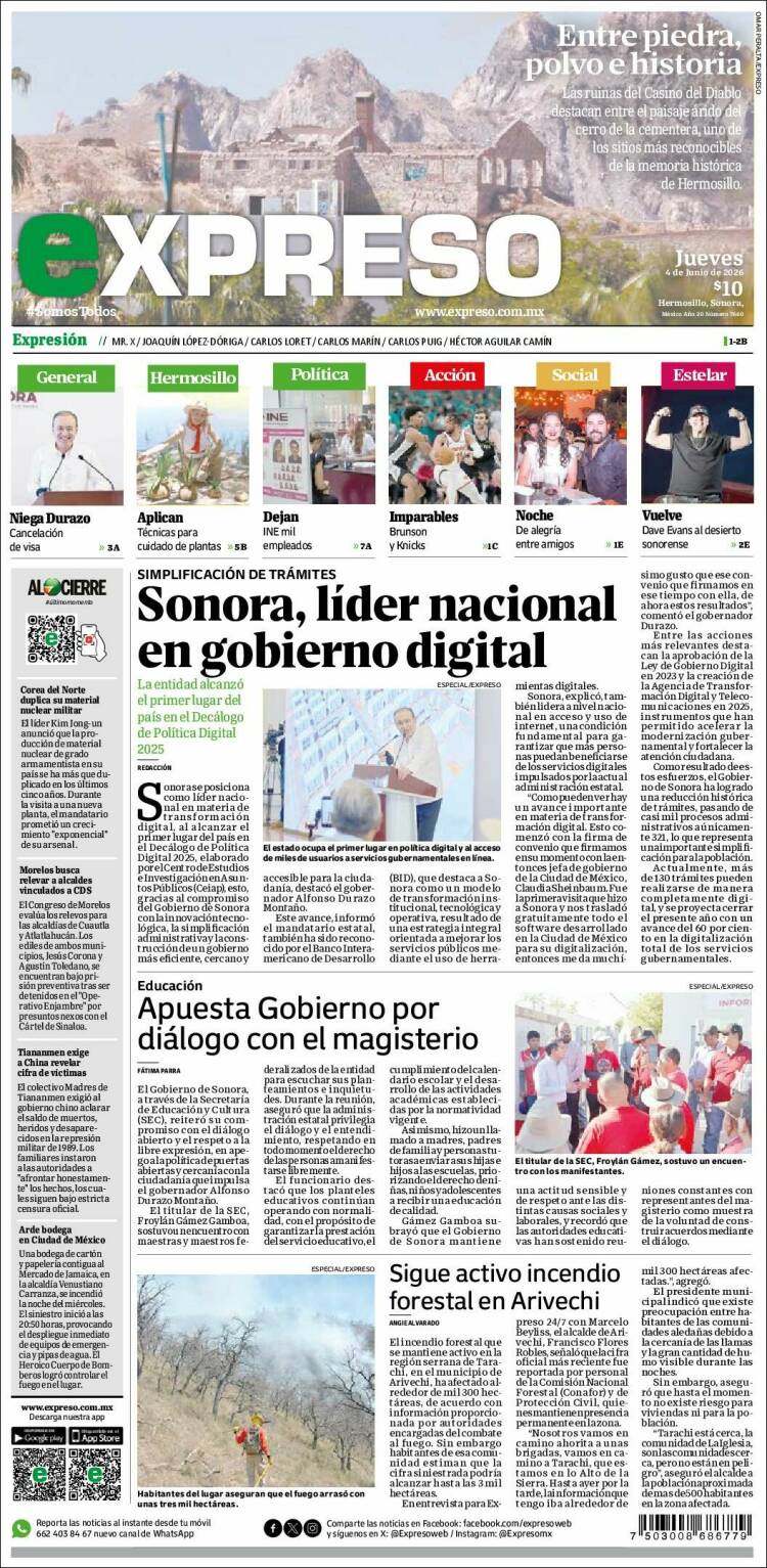Portada de Expreso (M&eacute;xico)