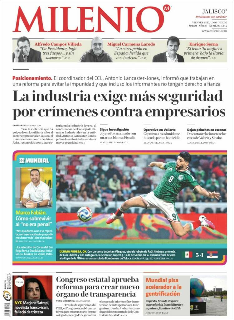 Portada de Milenio - Jalisco (M&eacute;xico)