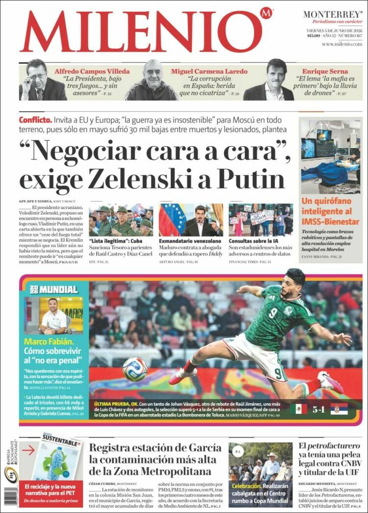 Portada de Milenio de Monterrey (M&eacute;xico)