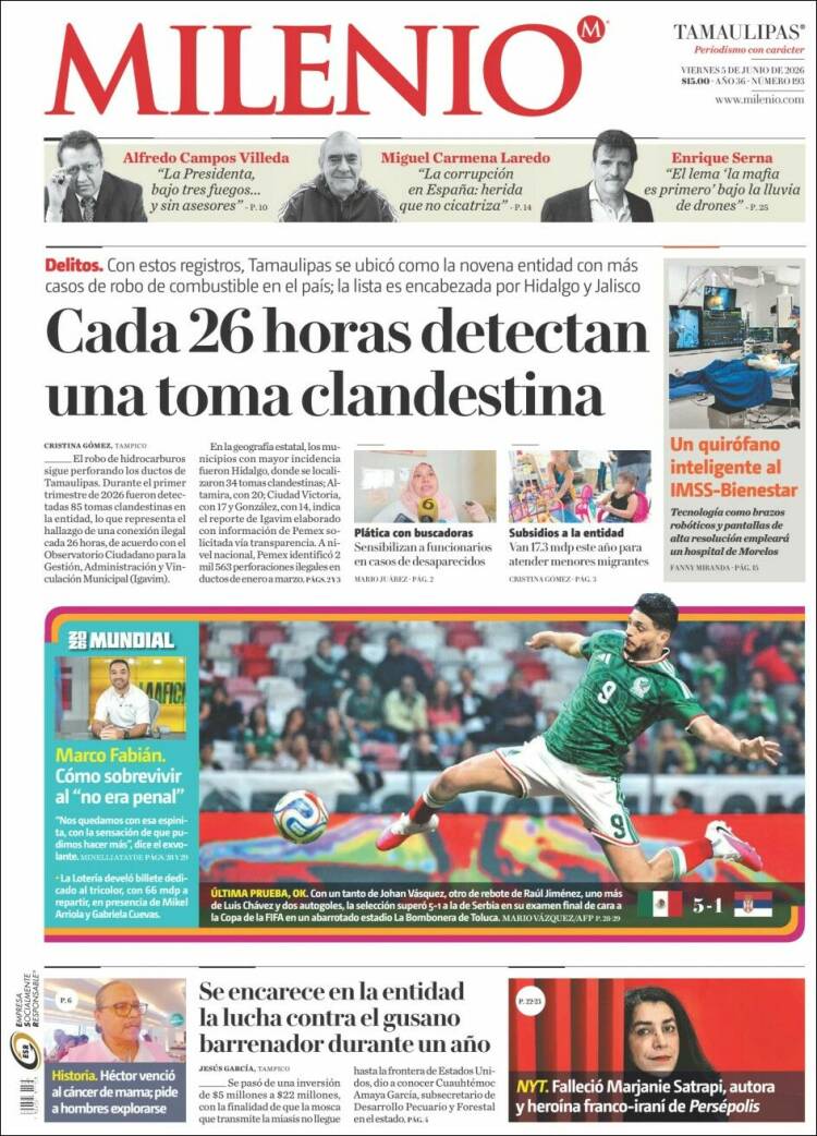 Portada de Milenio - Tamaulipas (M&eacute;xico)